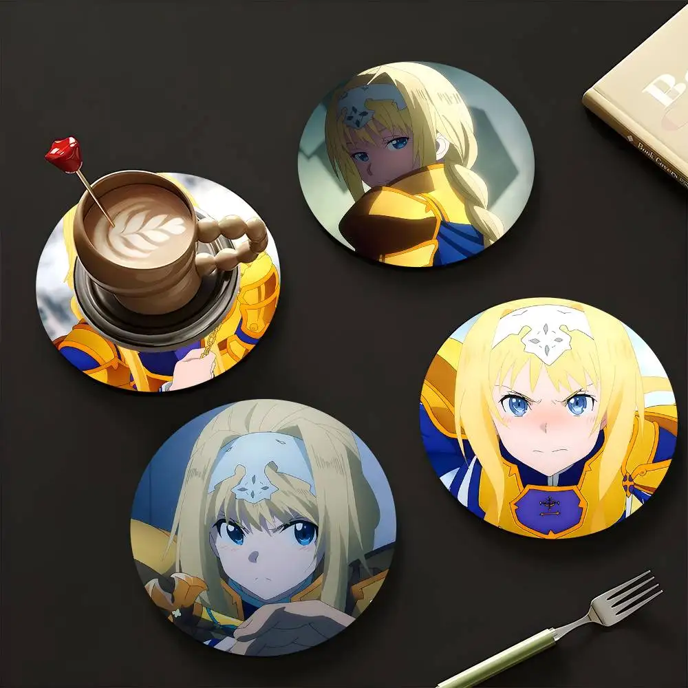 1pc Alice Zuberg Sword Art Online Wooden Coaster Colour Printing Cup Mat Home Desk Decoration Gifts