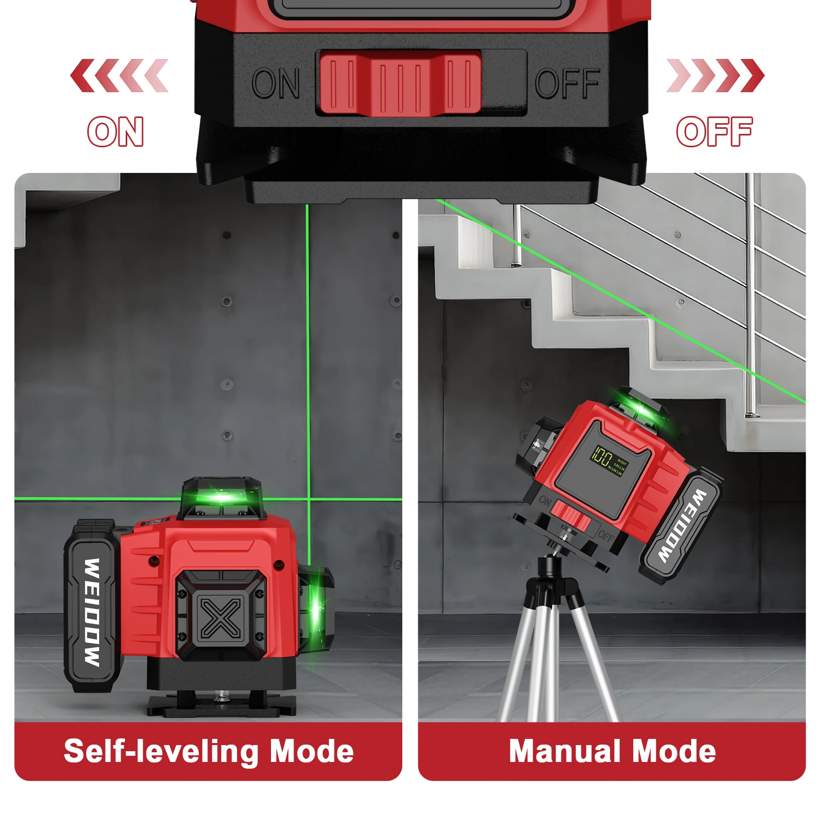 WEIDDW 4D 16 Lines Laser Level with Tripod and suitcase 360 Self Leveling 4x360° Cross Line Professional Laser Construction Tool
