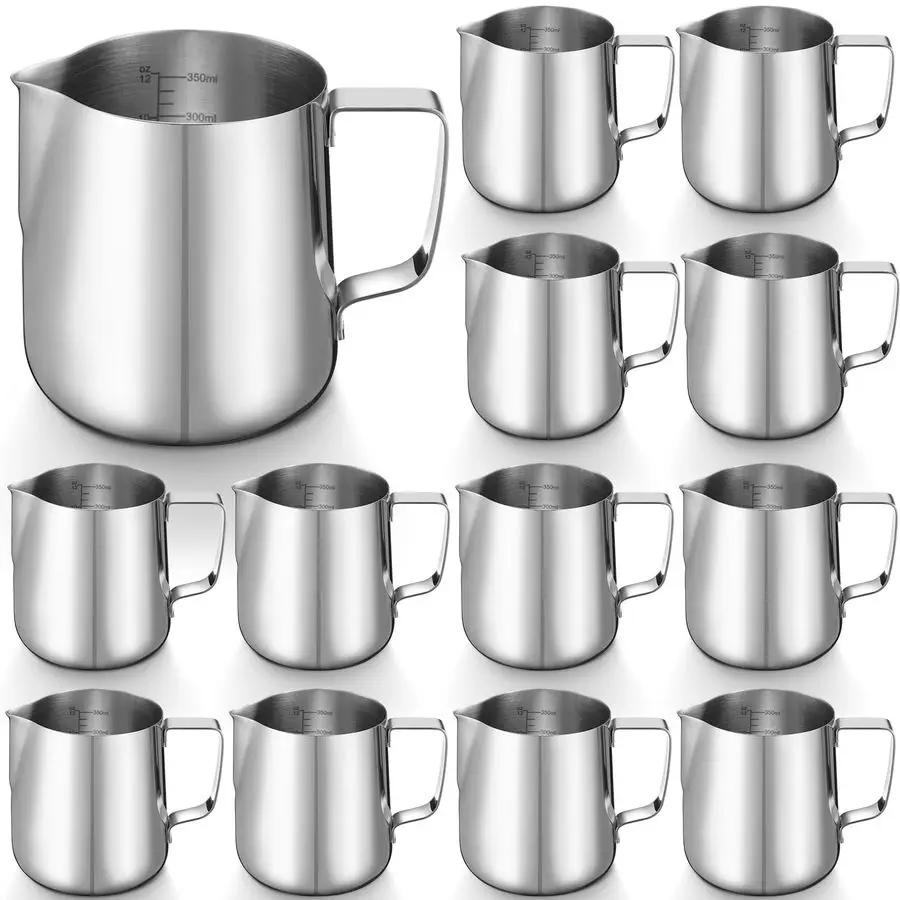 

Набор из 12 кувшинов для вспенивания молока из нержавеющей стали 304 для кофейни, бариста, приготовления капучино, инструменты для вспенивания молока