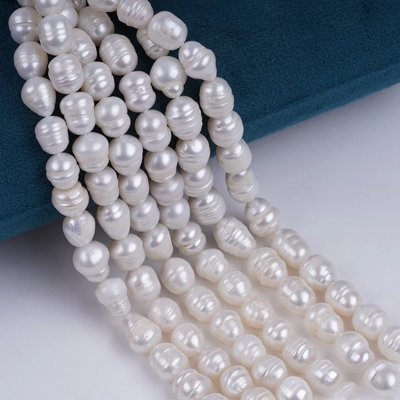 12-14mm Deep Thread Large Hole Rice Bead Diameter Natural Pearl String 925 Silver Button