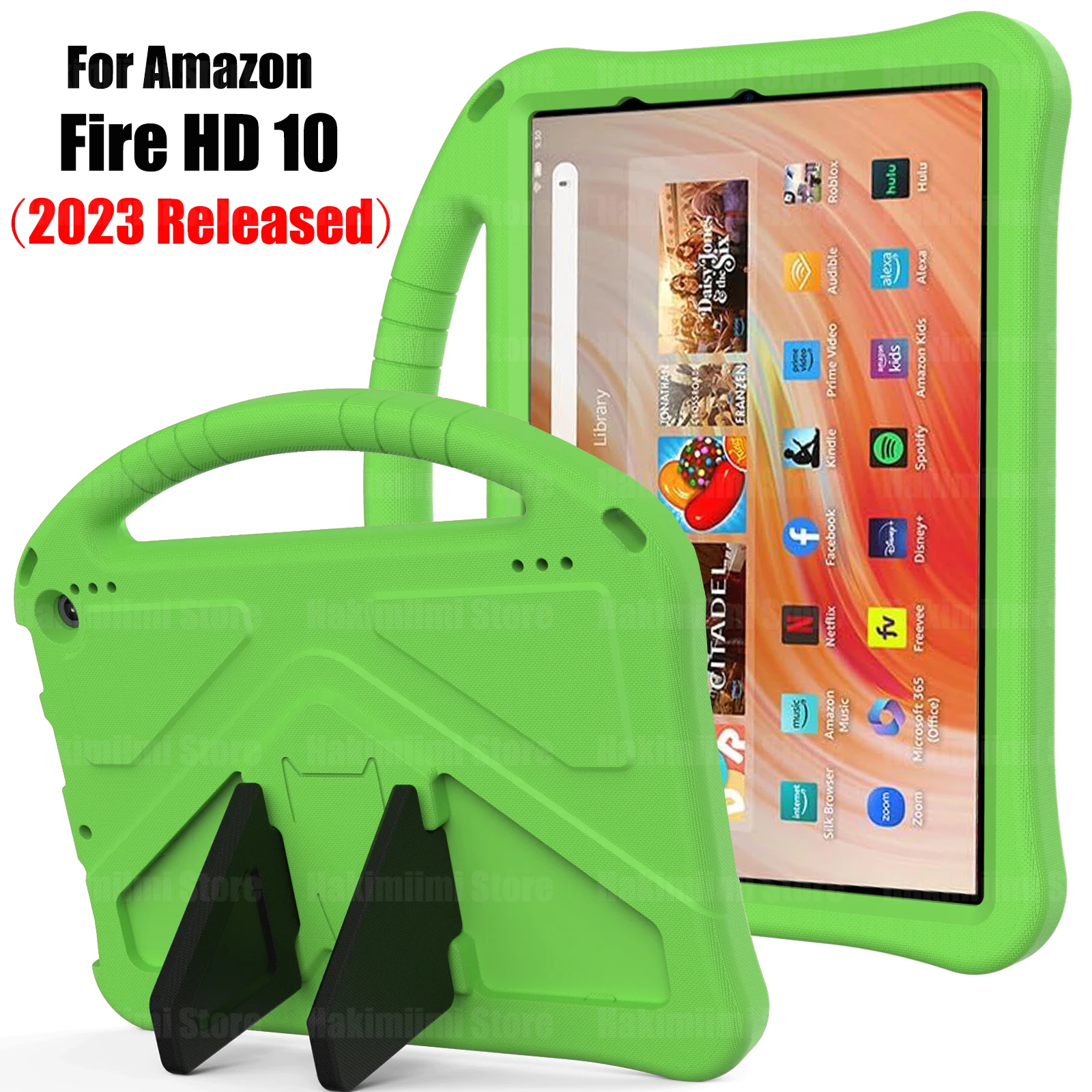 Kids Case for Amazon Fire HD 10 (10.1 inch) 2023 EVA Shockproof Protective Hand-held Tablet Stand Cover for Amazon Fire HD 10