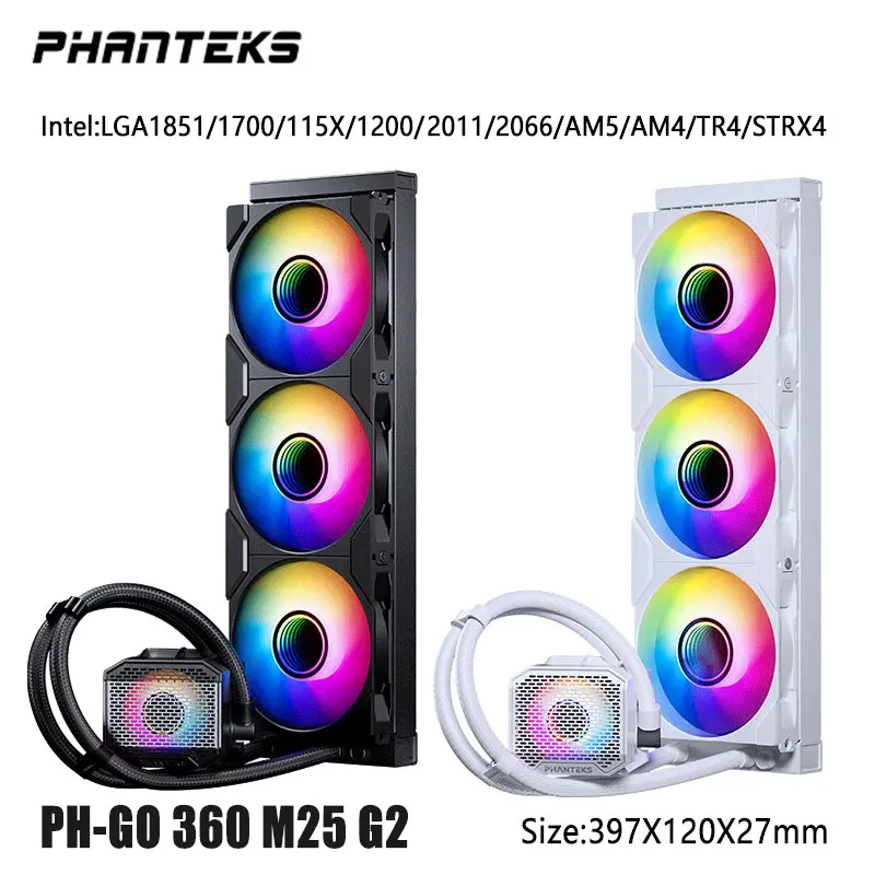 PHANTEKS Glacier One 360 M25 G2 All-in-one water cooling radiator,VRM cooling/PWM Magic fan/Support LGA1851/1700/115X/AM5/AM4