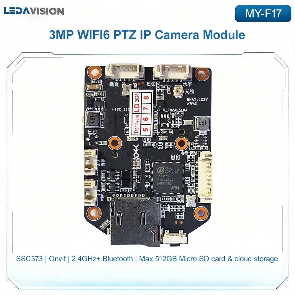 F17 3MP WiFi6 PTZ IP Camera Module SSC373 Dual Light Full Color IR-CUT Vision Bluetooth Two-Way Audio ONVIF Ethernet CCTV Board