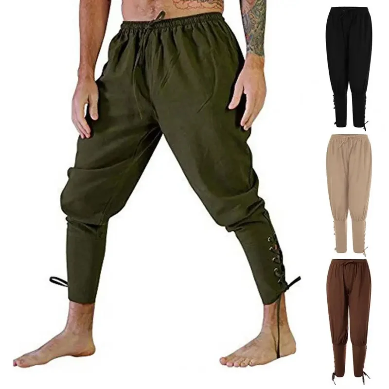 Pantalon Médiéval en Lin pour Homme Adulte, Costume de oral alier, Leggings Viking Noirs, Navigateur, Bandage de Jambe, Surintendant, RZ1723