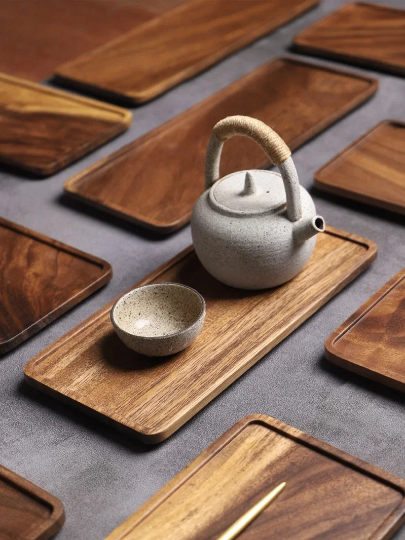 Прямоугольный поднос для чая из акации WF - сервировочная тарелка из цельного дерева для закусок и еды, поднос для сервировки кофе в отеле и дома, декоративный стол