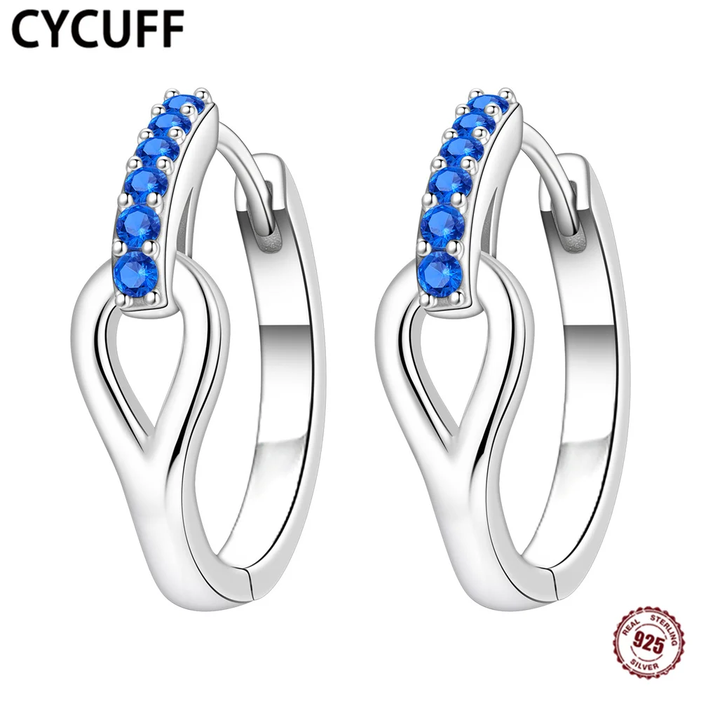 

CYCUFF 925 Sterling Silver Simple Blue Ear Loops Heart-shaped Earrings Are Exquisite Jewelry and Gifts for Women's Weddings