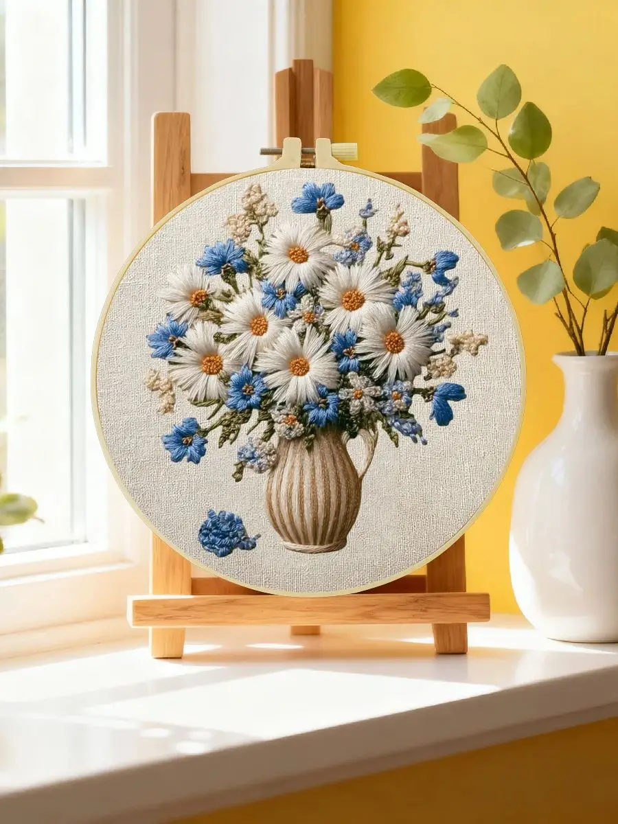 1 Stück 20X20CM/15X15CM 7,87/6,3 Zoll Blumen-Stickerei-Starter-Kit DIY-Kit DIY-Stickerei-Set Handarbeiten Nadelkunst Nähkunst – Detail 6