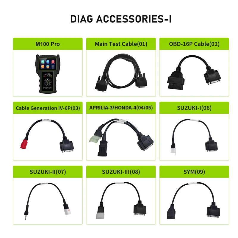 Original JDiag M100 Pro Full Set Universal Motorcycle Diagnostic Tool Motor Scan Battery Tester D87 D88 Function OBD2 Scanner