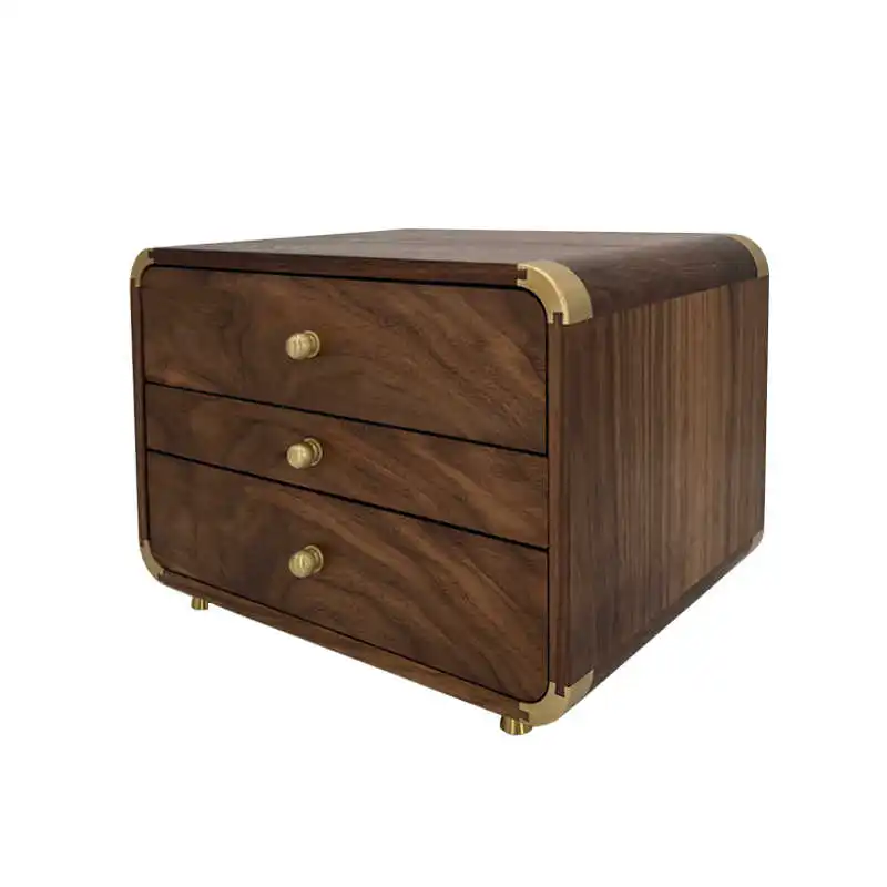 Black walnut drawer cabinet desktop three-layer drawer Wenwan storage box