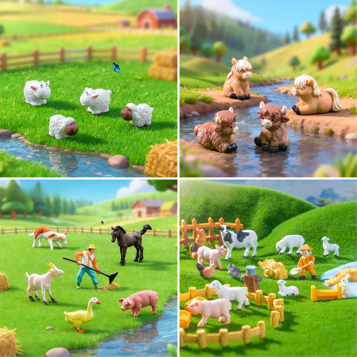 100pcs Cute Mini Animal Sheep Cow Duck Horse Pig 3D Resin Charms DIY Keychain Accessories Farm Landscape Dollhouse Decor