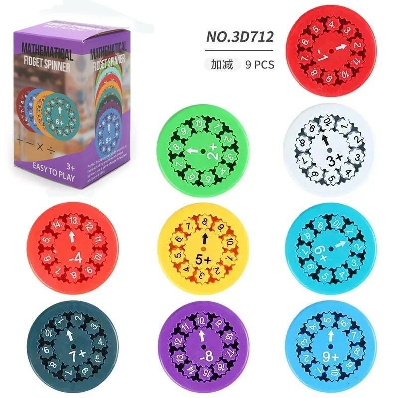 1/9Pcs Math Fidget Spinners Desktop Math Game Addition Subtraction Multiplication Division Math Games Party Favors for Kids Gift
