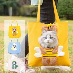 Bolsa de viagem de lona para animais de estimação, bolsa de ombro para transportar ao ar livre, gatos e cães, bolsa pequena para transportar animais de estimação, elegante e respirável