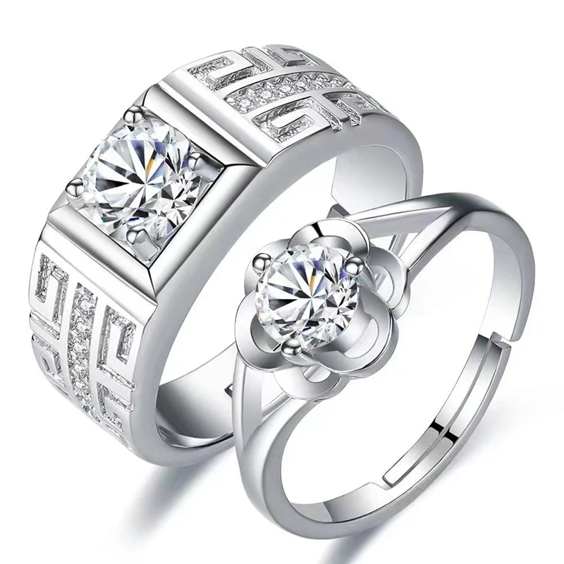 2Pcs/sets Zircon Heart Matching Couple Rings Forever Endless Love Wedding Adjustable Ring for Women Men Charm Valentine\'s Day