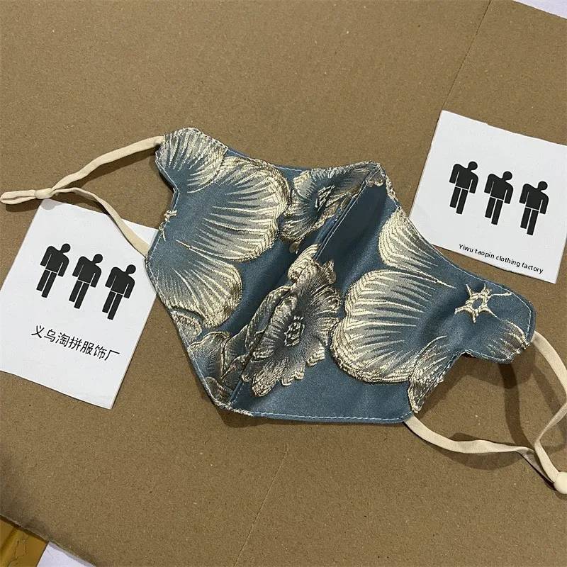 Fashion Summer New Chinese Style Embossed Print Rhinestone Mask for Women Dustproof Warm Veil Cold Proof Breathable Face Cover