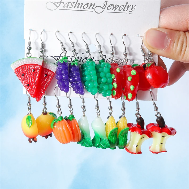 Cute Summer Fruit Drop Earrings for Women Resin Strawberry Grape Cherry Food Dangle Earrings Girls Holiday Birthday Jewelry Gift