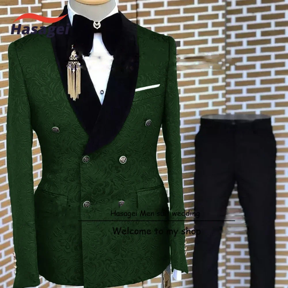 Traje de esmoquin de boda para hombre, chaqueta Floral de novio, pantalones, Blazer de doble botonadura, traje de fiesta Formal, paquete de 2