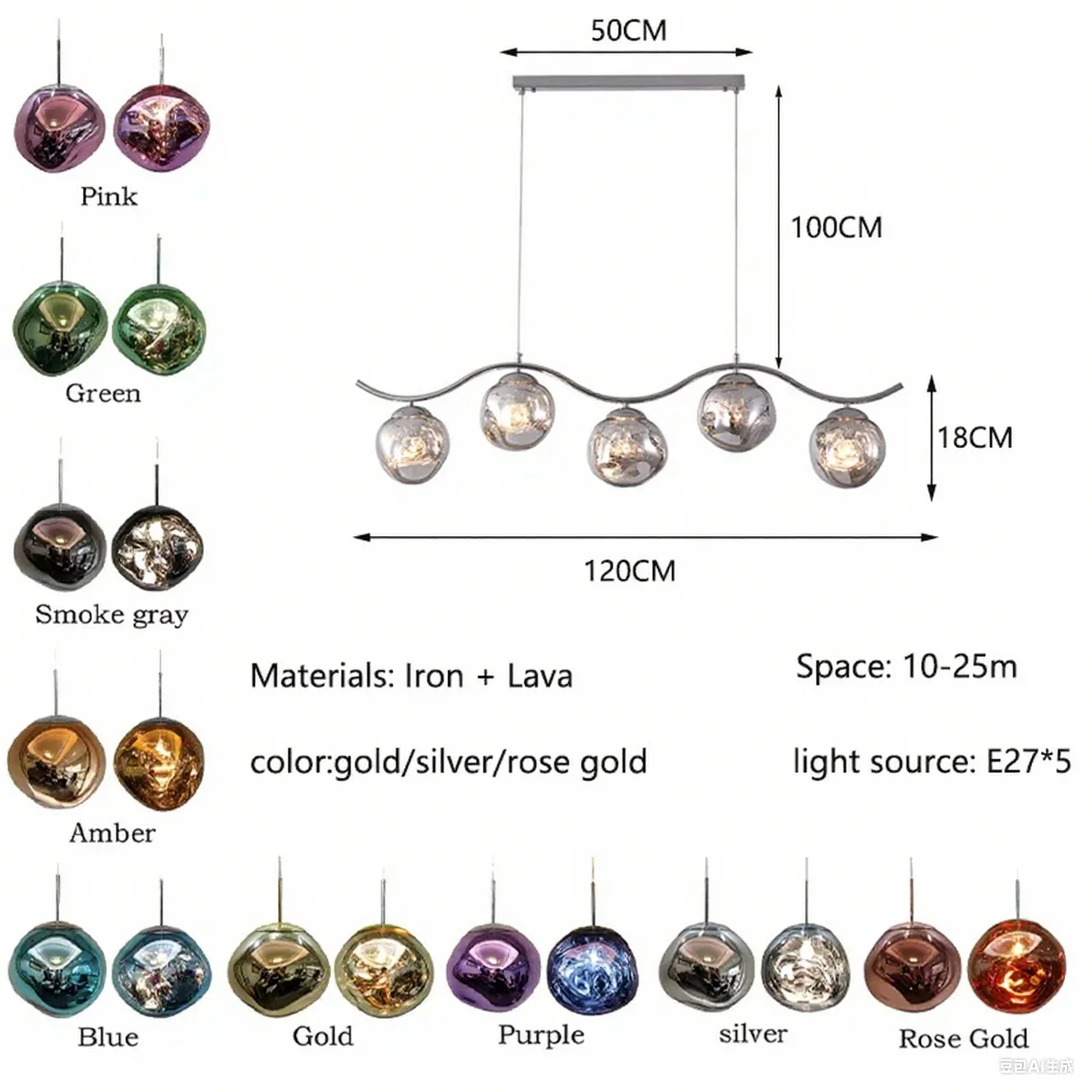 

Nordic retro LED Colorful Lava Acrylic irregular circle Chandelier lustre Ceiling Hardware suspension wire For Kitchen island