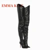 Kobiety Patchwork Thigh High Boots Pointy Toe Stiletto Heels Knight Boots Ladies Motorcycle Boot Runway Over the Knee High Boot 3