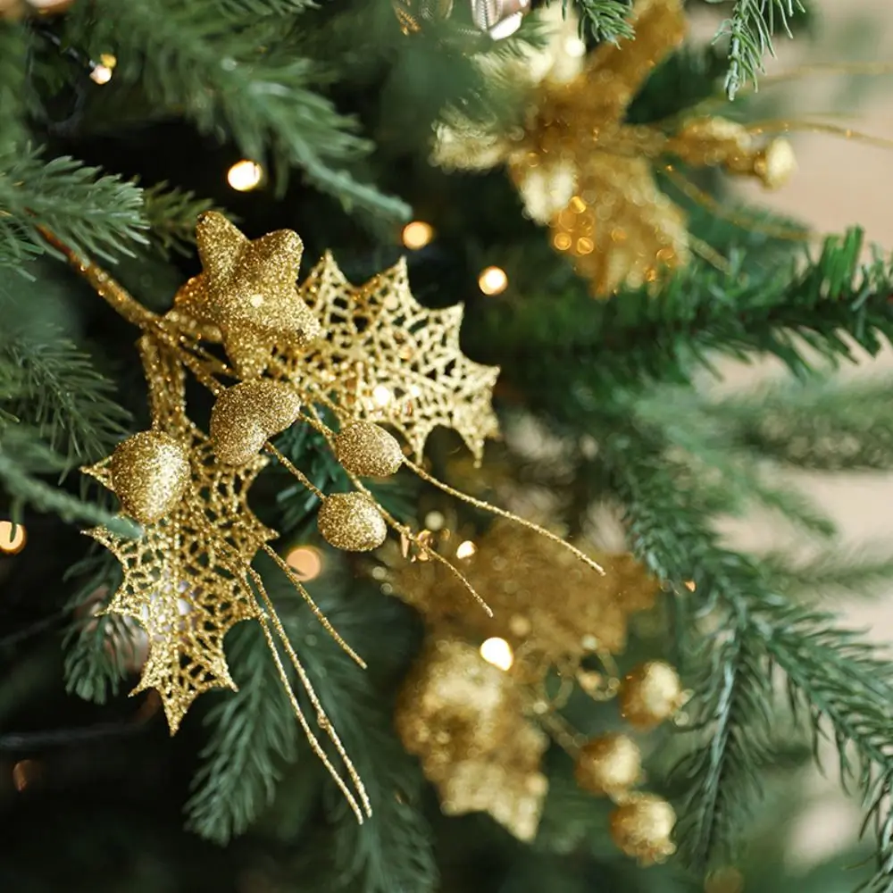 Gouden kunstmatige kerstbessentakken Levensechte plastic glitterbessentakken DIY handgemaakte nepplant