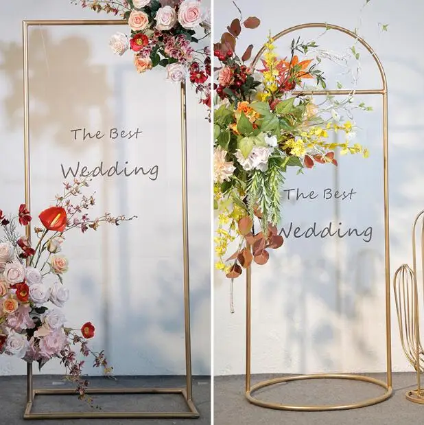 

Shiny Gold Wedding Props Sign Shelf Background Frame Wedding Flower Frame Square Arch Exhibition Frame in Welcome Area