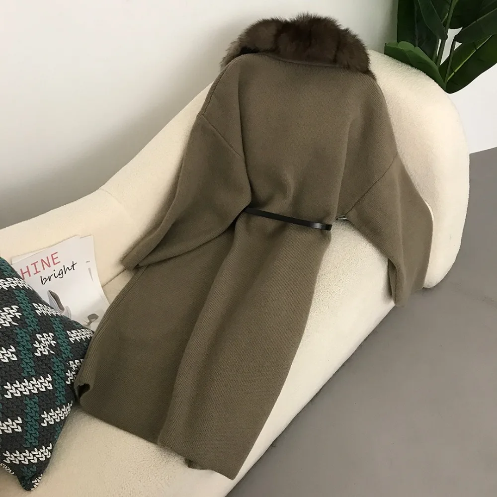 OFTBUY  2024 Autumn and Winter New Lazy Fashion Thickened Long Fox Fur Collar Cardigan Sweater Sweater Coat Women