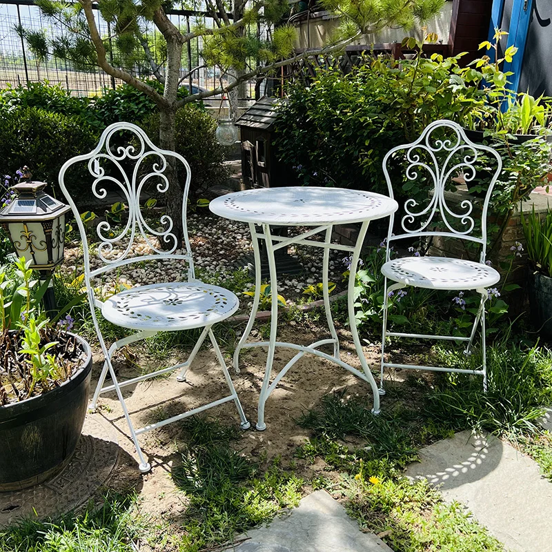 

American country retro wrought iron table and chair set, garden balcony courtyard indoor outdoor furniture casual table and cha