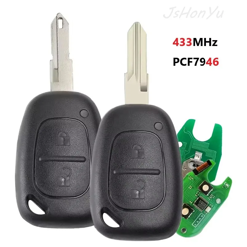 JsHonYu 433MHz PCF7946 Chip Remote Key for Renault Kangoo Master Trafic Opel Vivaro Movano Nissan Primastar NE72 VAC102 Fob