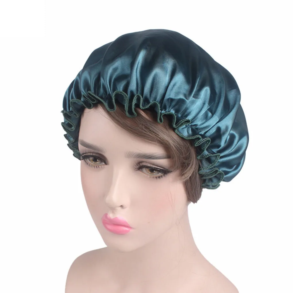 Adults Satin Nightcap Wide-brimmed Hair Loss Cap Solid Color Men Women Sleeping Cap