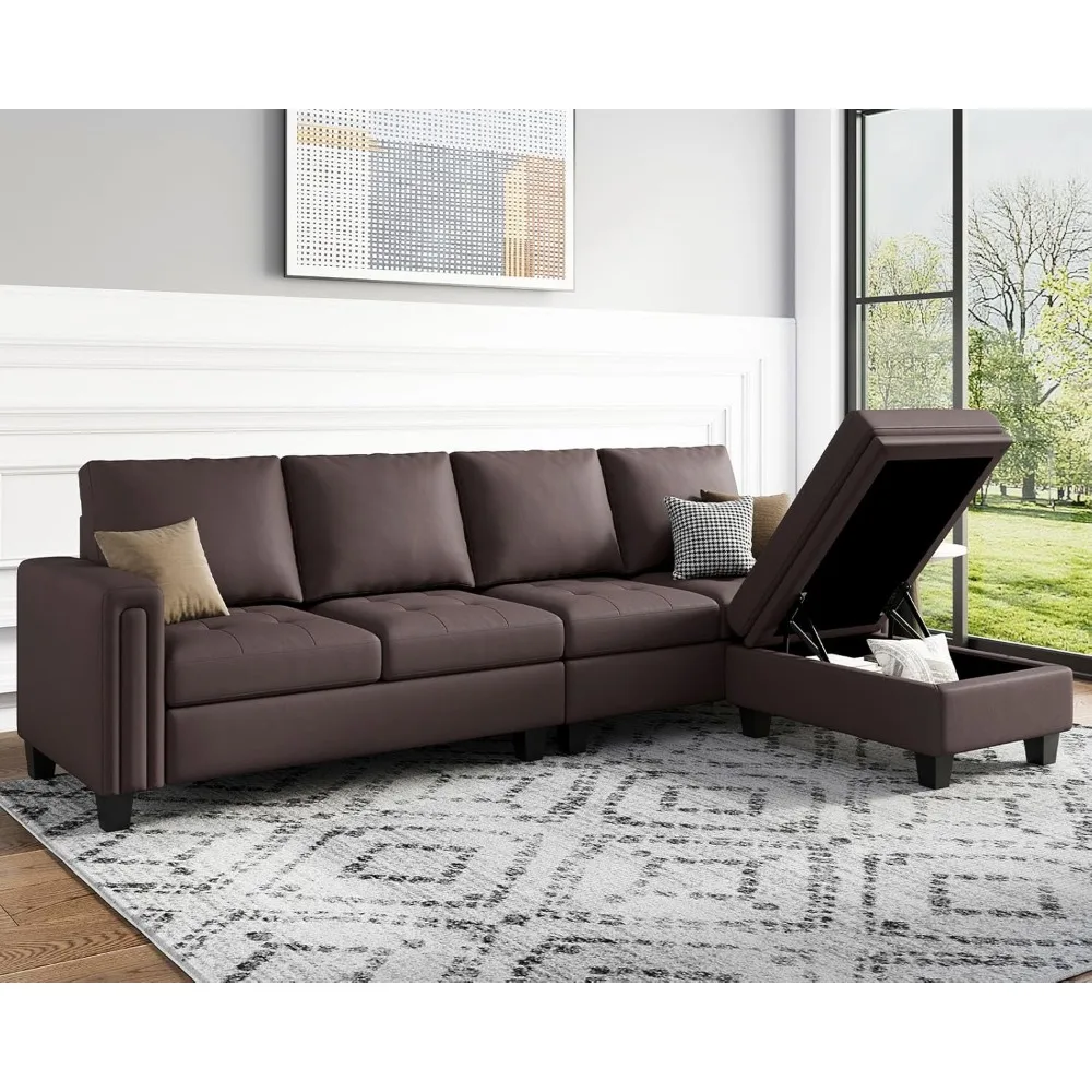 Kunstleder Cabrio segmentiertes Sofa L-förmiger Gürtel reversible Liege Leder Ecke segmentiert 4-Sitzer mit Lagerung