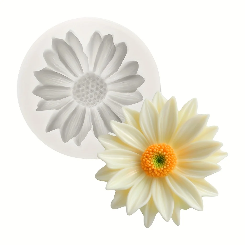 Eine Gänseblümchenförmige Silikon-Kerzenform - 3D-Blumendesign, Geeignet für DIY-Duftkerzen und Heimdekoration. – Detail 3