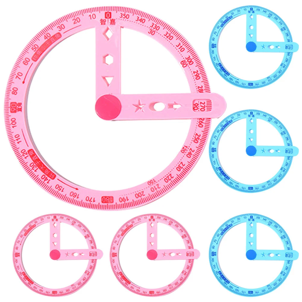 6 Pcs 360 Protractor Multi-function Creative Circle Demonstrator Plastic Ruler Drafting