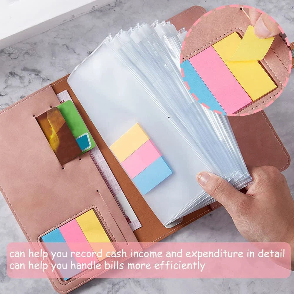 ซองจดหมายเงินสด A6สำหรับการจัดทำงบประมาณ-แพลนเนอร์สมุดเงินงบประมาณหนัง PU กระดาษแยกและสติกเกอร์สีน้ำเงินเข้ม