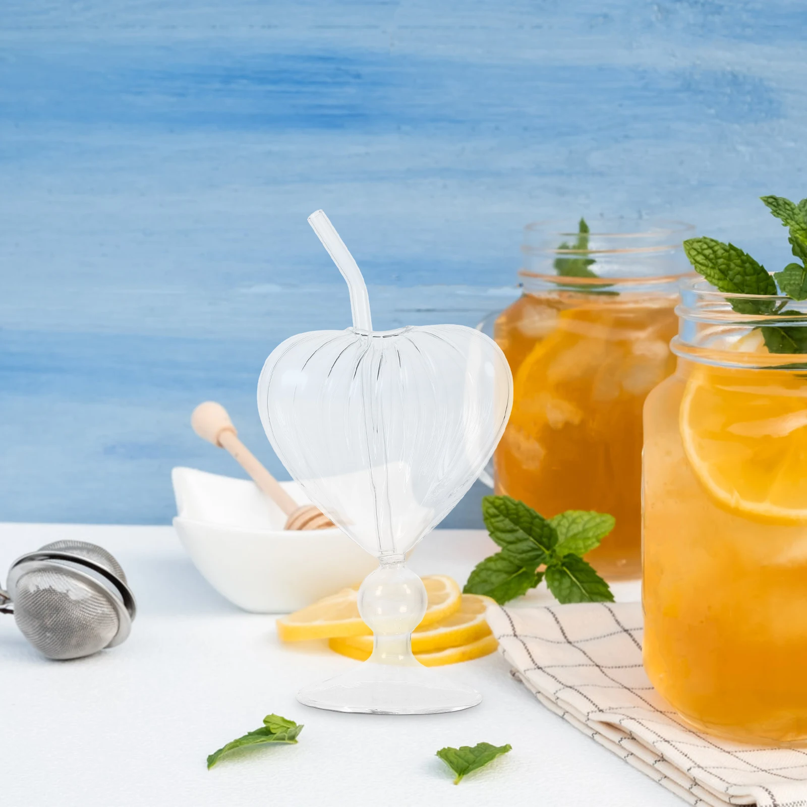 

1Set Cute Heart Wine Glass with Straw Creative Cocktail Cup for Refreshing Drinks Desserts Family Gathering Stylish Goblet