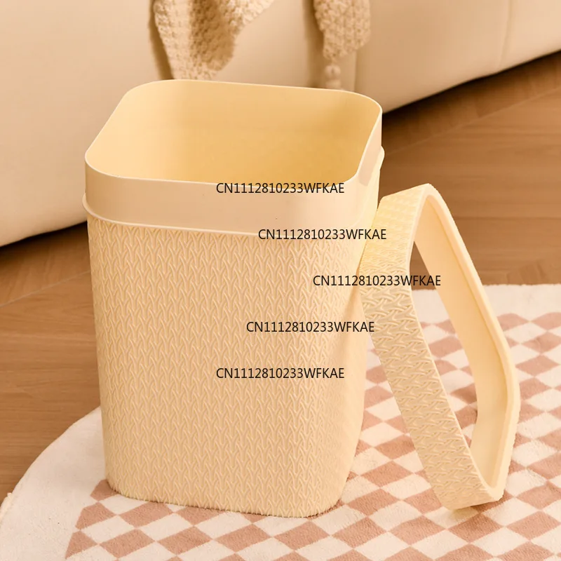 Trash can household simple plastic cleaning bucket, pressure ring imitation rattan woven sanitary bucket