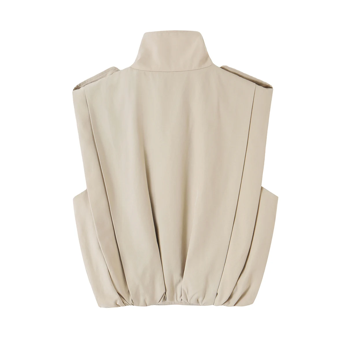 BSAY 2026 Autumn Women Stand Collar Double Breasted Vest Epaulet Decor Ruched Hem Sleeveless Cropped Waistcoat Casual Outer Top