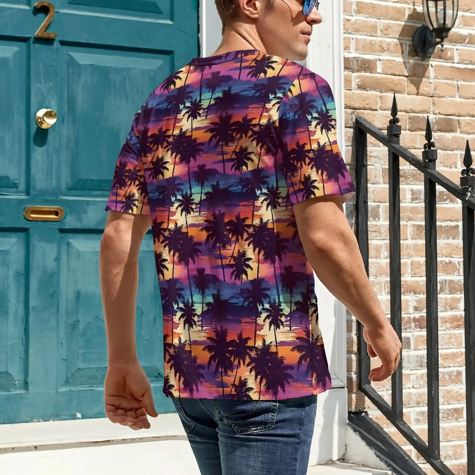 Men Hawaiian Sunset Palm Trees T Shirt  Popular T-Shirts Short-Sleeve Custom Tops Cheap Summer Streetwear Plus Size Top Tees