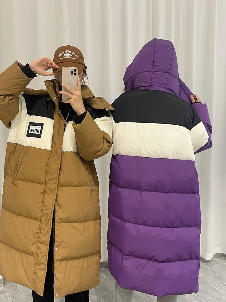 2023 Women's Winter Down Jacket Patchwork Long Wome Quilted Parka Thickened Warm Female Puffer Coat Outerwear