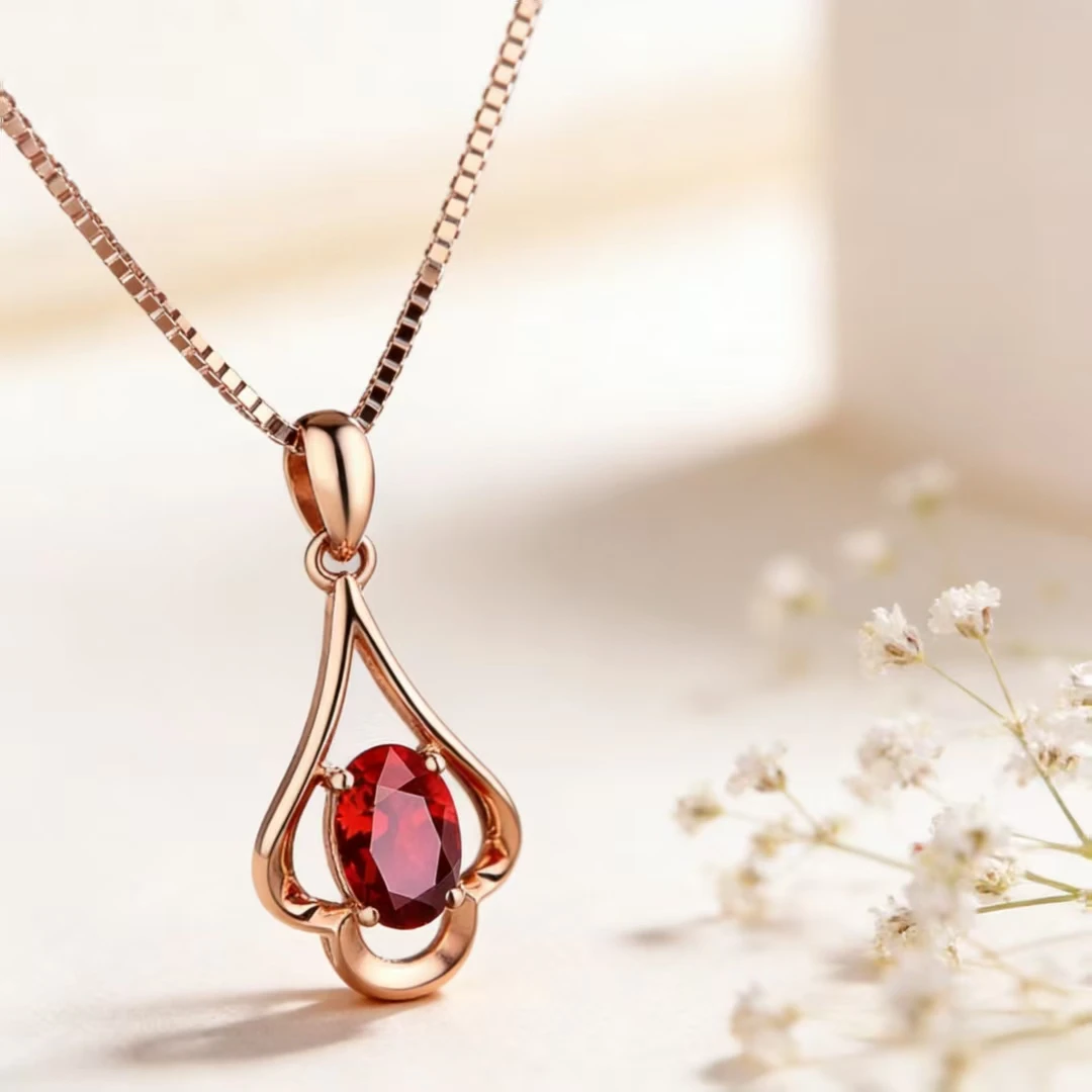 

2026 New Pigeon Blood Red Gem Necklace, Silver 18K Rose Gold Plated, Vintage Collarbone Chain, Christmas Gift