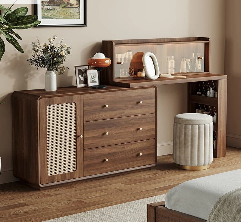 

Dresser, chest, integrated master bedroom, retractable corner storage, makeup desk