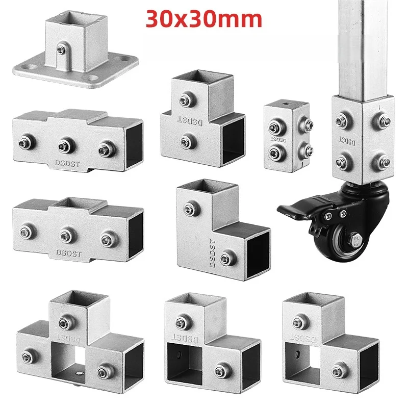 OD 30x30mm Square Tube Connection Piece  Aluminum Alloy Elbow Three-way Square Pipe Fixed Joint Storage Rack pipe fitting joint