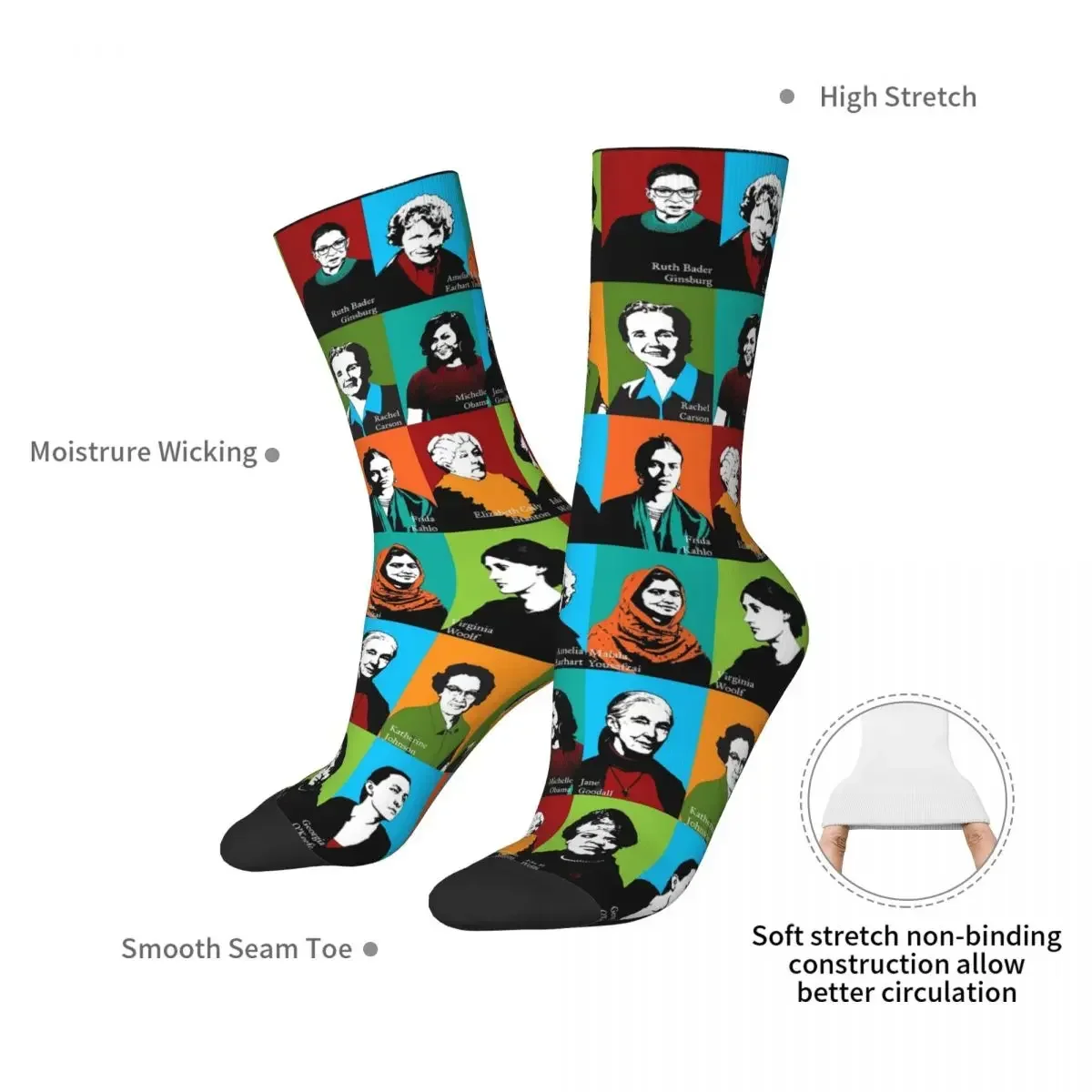 Feminist Icons Socks Harajuku Sweat Absorbing Stockings All Season Long Socks Accessories for Unisex Gifts