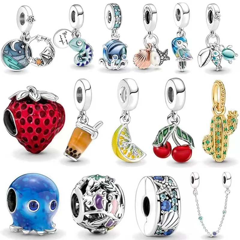 925 Silver Plated Chameleon Charm Bead Pendant Suitable for Original Pandora DlY Bead Bracelet Women's Birthday Fashion Jewelry