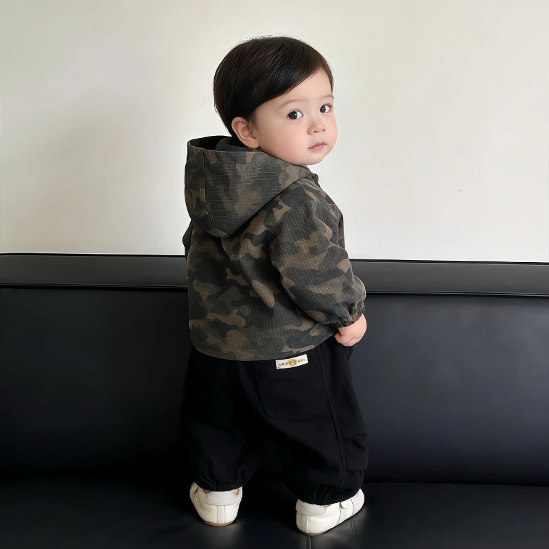 2026 Spring/Autumn New Children's Hot Selling Hooded Camouflage Zipper Long Sleeve Jacket