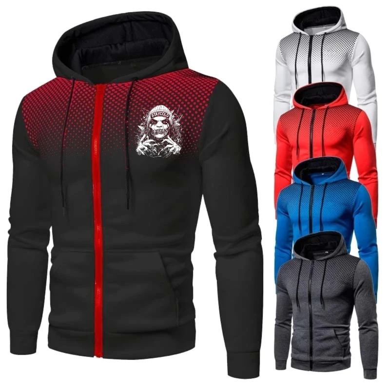 

Men's Jacket Set Black Red Printed Skull Logo Zip Hoodie Sweatshirt for Casual Outdoor Sport Wear