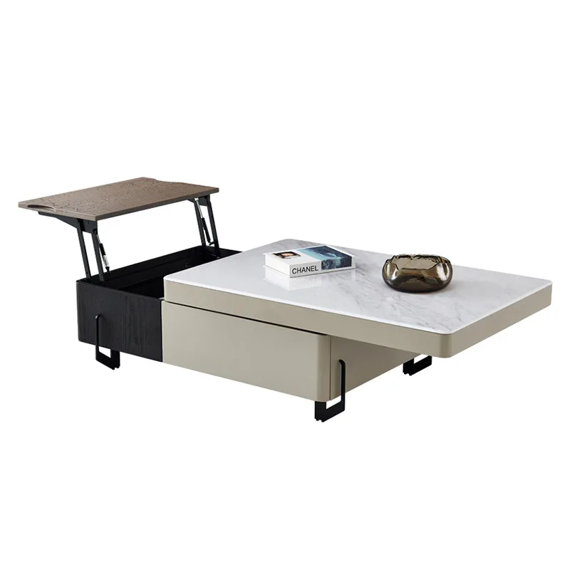 

LTT rock slab coffee table TV cabinet marble living room Italian light luxury home simple and retractable