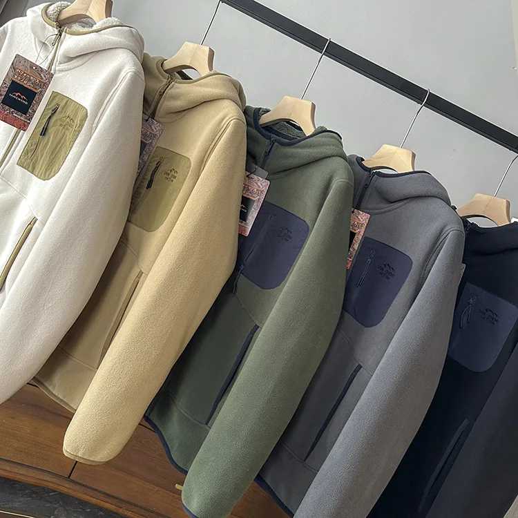 

2025 Fashion Double-sided Polar Fleece Short Jacket Men's Women's Hooded Coat Autumn Winter Zip-up Thicken Warm Sports Outerwear