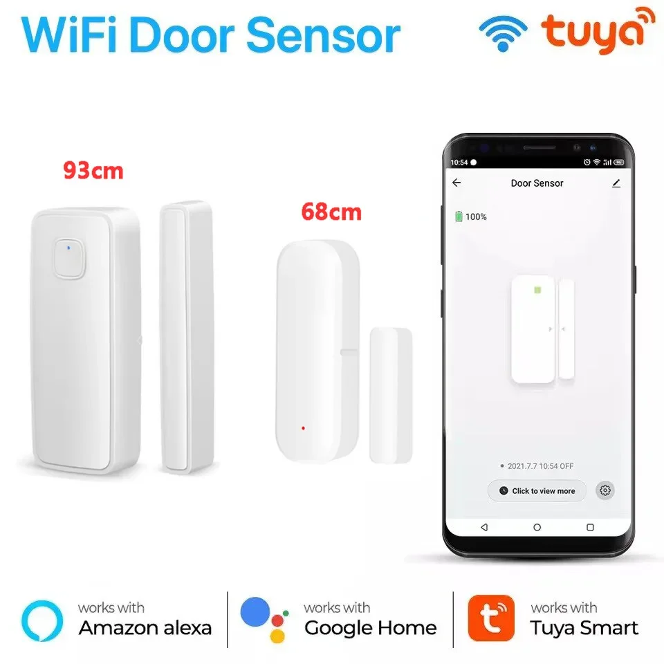 Sensor inteligente de puerta y ventana con Wifi, Detector de apertura y cierre, Notificación por aplicación, alarma de seguridad para el hogar con