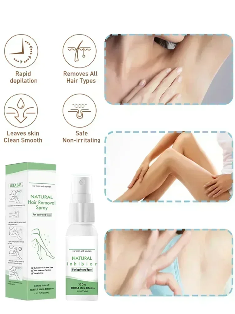 2 Minutes Fast Hair Removal Spray Painless Hair Growth Inhibitor Arm Armpit Leg Permanent Depilatory for Men Women Repair Care