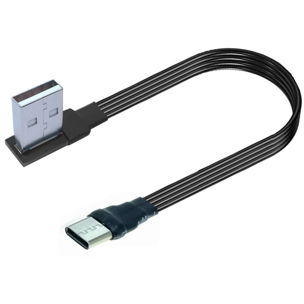 Cable de datos tipo c con enchufe de doble cara, 5CM-300CM, Android, súper plano, suave, doble codo, cargador tpc-c para juegos móviles, línea