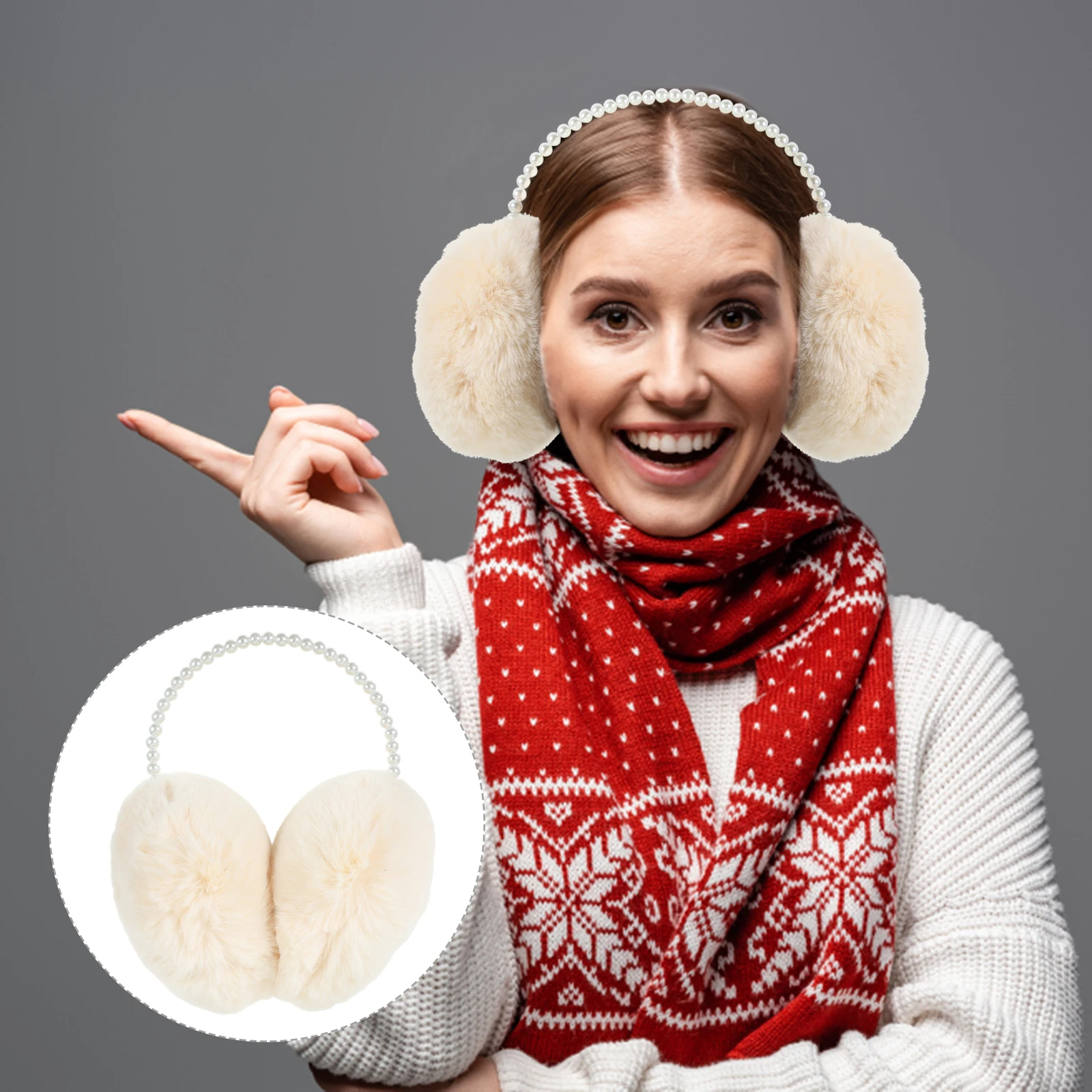 Lovely Pearl Warmer Winter Earmuff For Women Girls Warm Ear Comfortable Headphone-Free Ear Protection For Cold